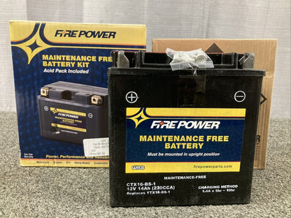 NEW FIRE POWER CTX16-BS-1 POWER SPORTS BATTERY 6"x3 7⁄16"x6 3⁄8" 12V 230CCA