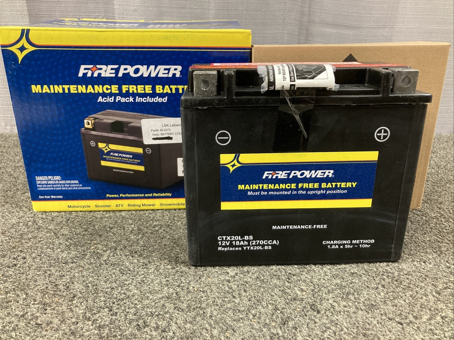 NEW FIRE POWER CTX20L-BS POWER SPORTS BATTERY 6 7⁄8"x3 7⁄16"x6 1⁄8" 12V 270CCA