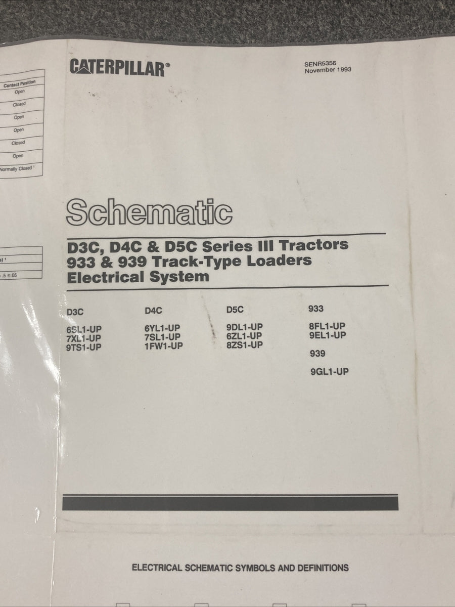NEW CATERPILLAR SENR5356 SCHEMATIC D3C/D4C/D5C SERIESIII TRACTOR 933/939 LOADER