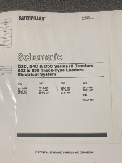 NEW CATERPILLAR SENR5356 SCHEMATIC D3C/D4C/D5C SERIESIII TRACTOR 933/939 LOADER