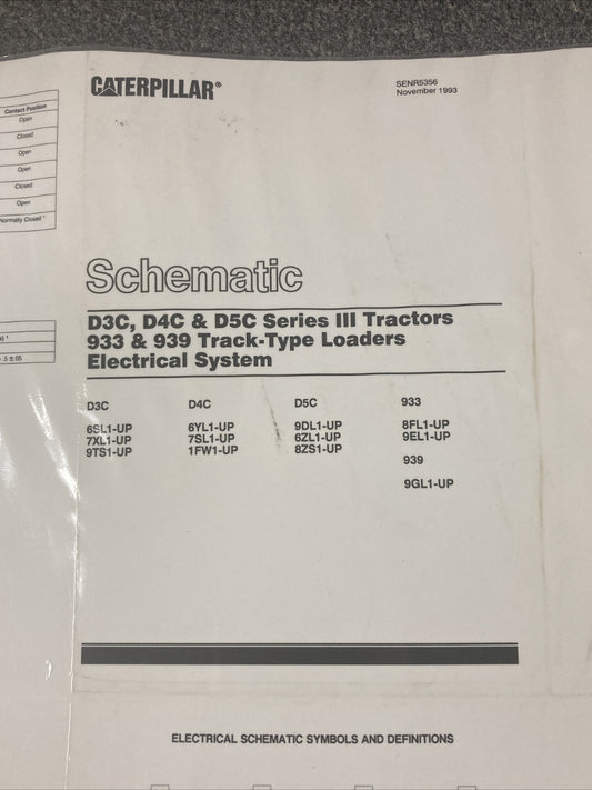 NEW CATERPILLAR SENR5356 SCHEMATIC D3C/D4C/D5C SERIESIII TRACTOR 933/939 LOADER