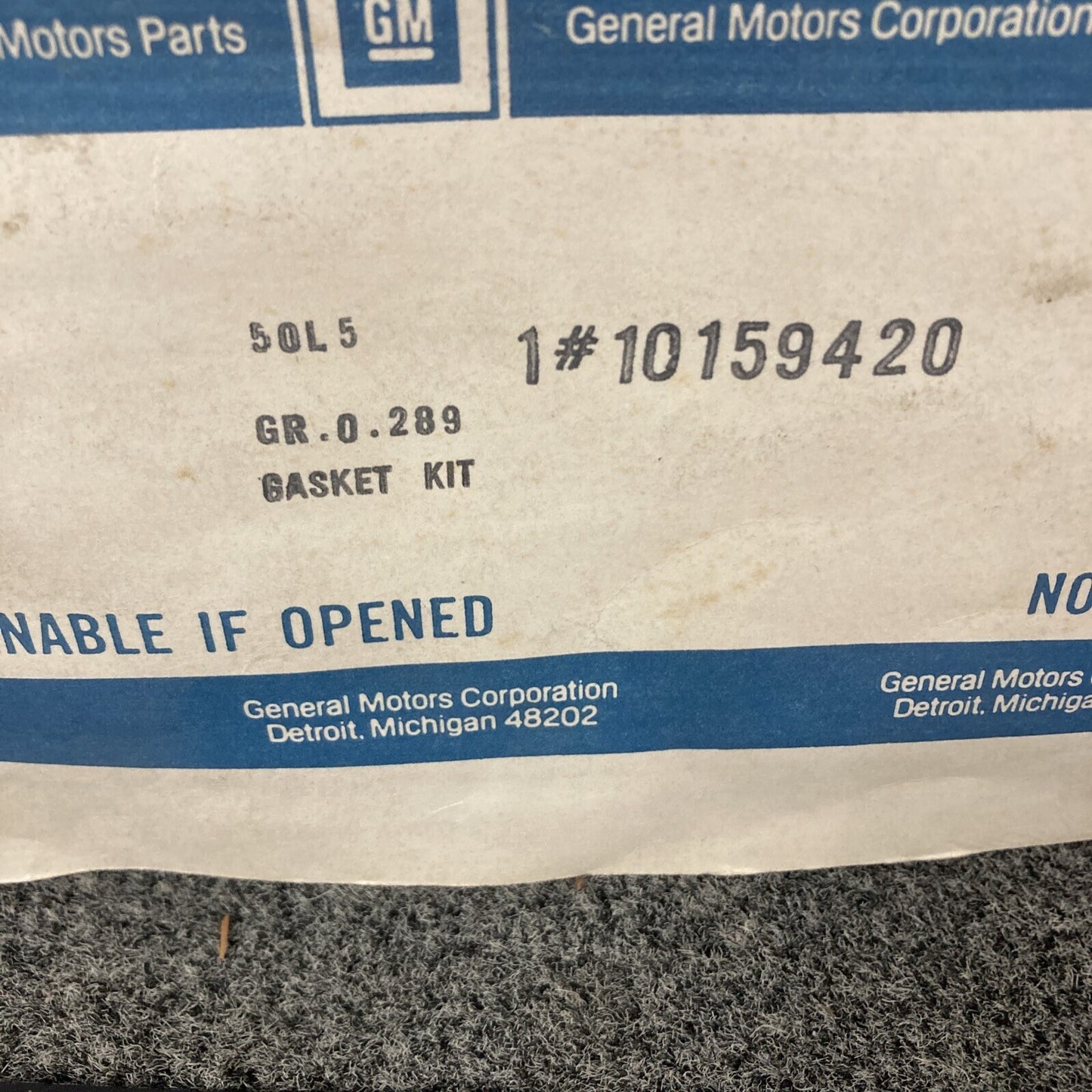 NEW GENUINE GM 10159420 GASKET KIT, ENGINE CYLINDER HEAD 1985-1991 GR 0.289
