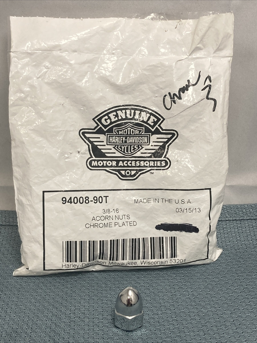 NEW GENUINE HARLEY DAVIDSON 94008-90T ACORN NUTS, CHROME PLATED, 3/8-16