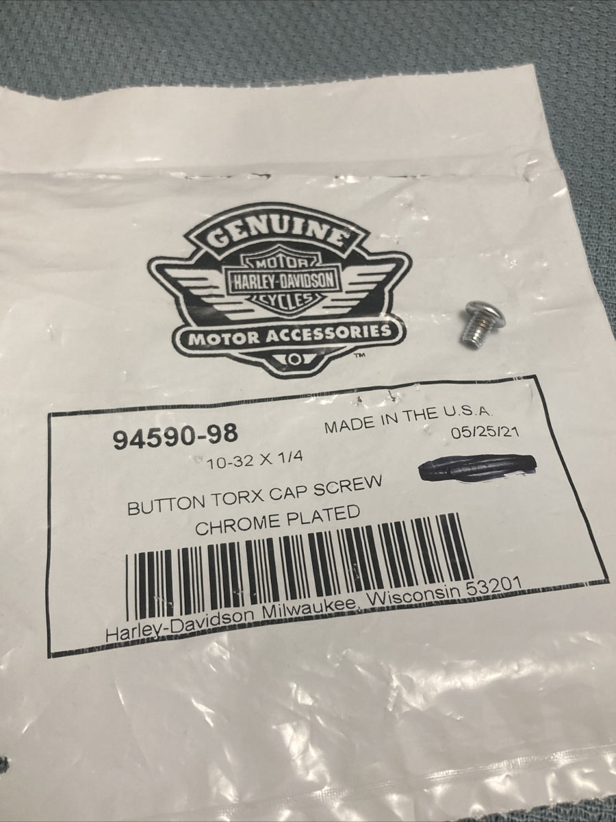NEW GENUINE HARLEY DAVIDSON 94590-98 BUTTON TORX CAP SCREW CHRM PLTD 10-32 X 1/4