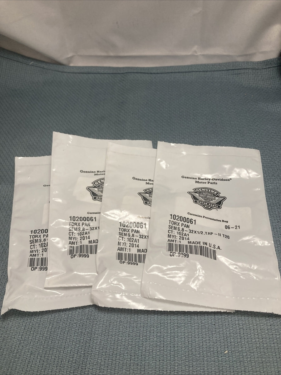 QTY 4 NEW GENUINE HARLEY DAVIDSON 10200061 TORX PAN SEMS, 8-32X1/2, TAP-II T20