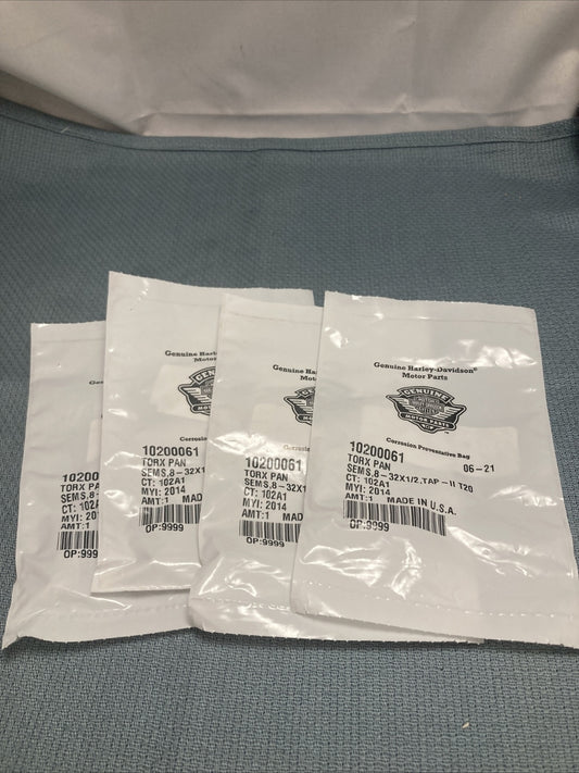 QTY 4 NEW GENUINE HARLEY DAVIDSON 10200061 TORX PAN SEMS, 8-32X1/2, TAP-II T20