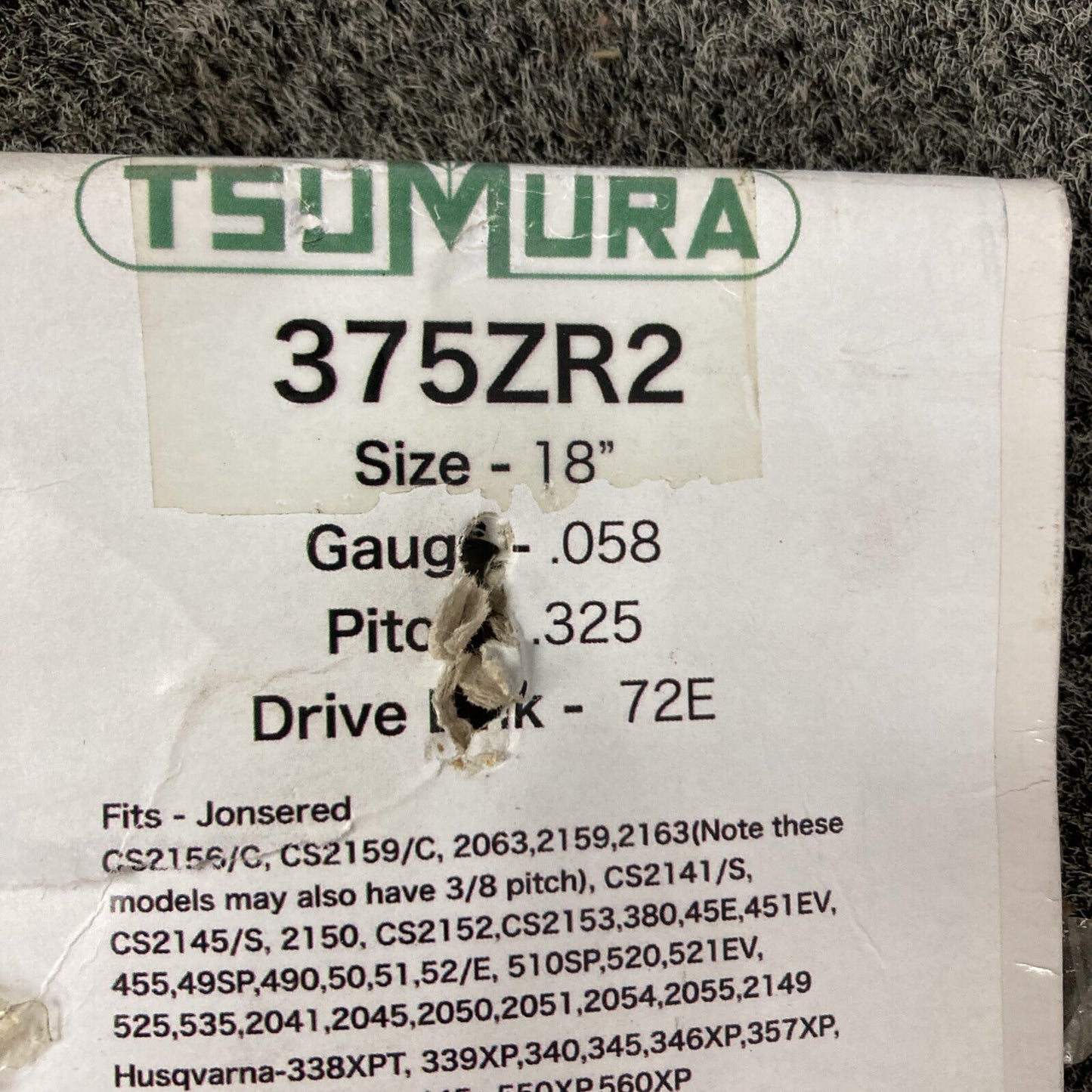 NEW TSUMURA 375ZR2 18" GUIDE BAR .325"-.058-72DL