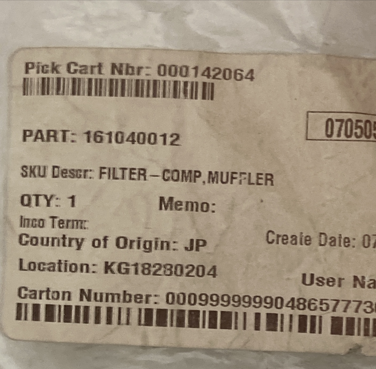 NEW GENIUNE KAWASAKI 16104-0012 ELEMENT, FUEL FILTER