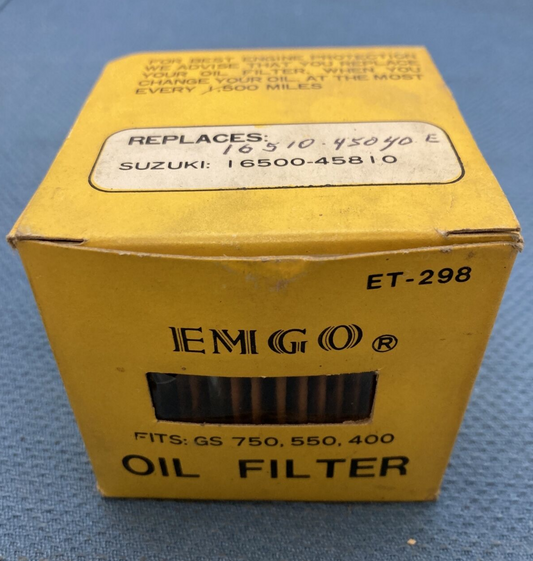 NEW EMGO ET-298 Filter, Engine Oil REPLACES SUZUKI 16500-45810 16510-45040