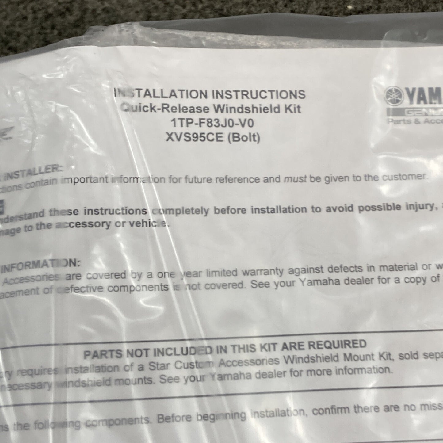 NEW GENUINE YAMAHA 1TP-F83J0-V0 WINDSHIELD KIT