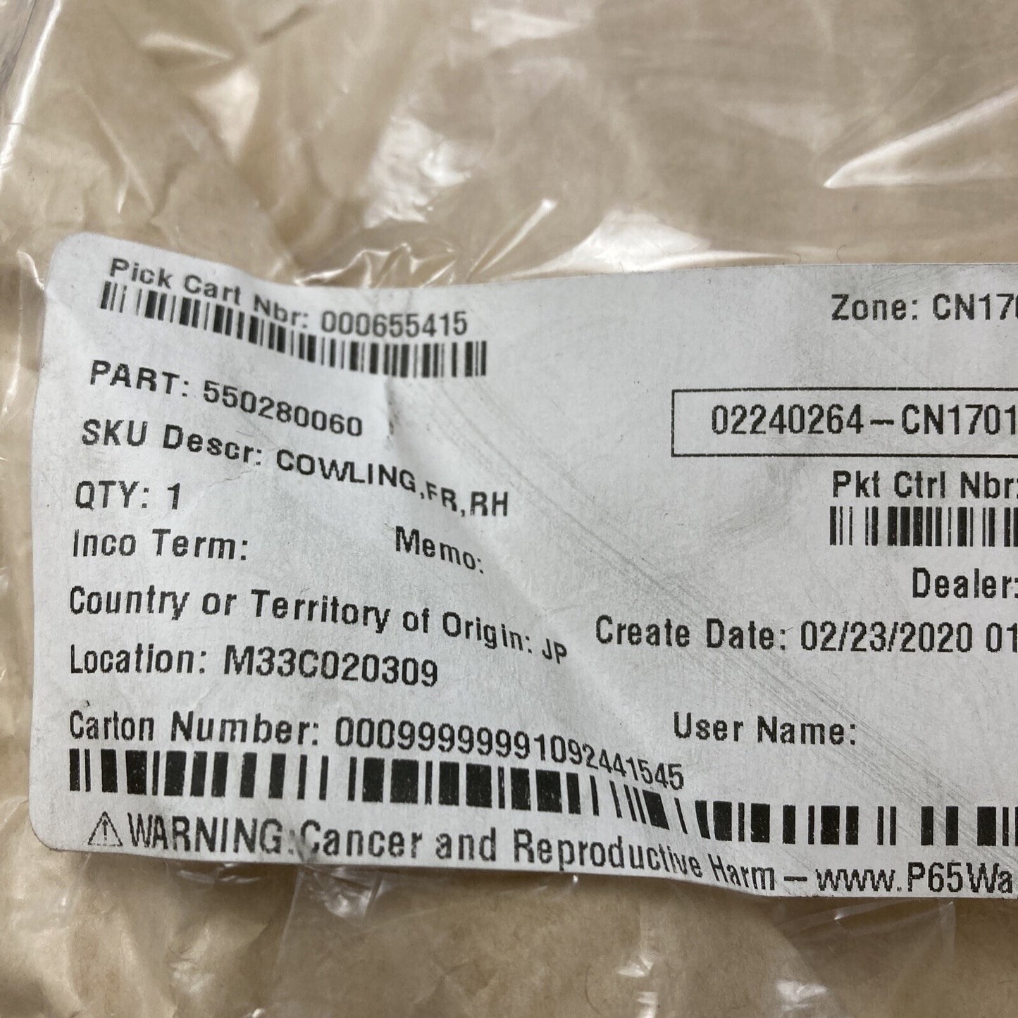 NEW GENUINE KAWASAKI 55028-0060 COWLING, FRONT, RH