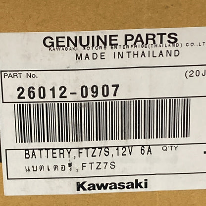 NEW GENUINE KAWASAKI 26012-0907 BATTERY, FTZ7S, 12V 6AH W/ACID