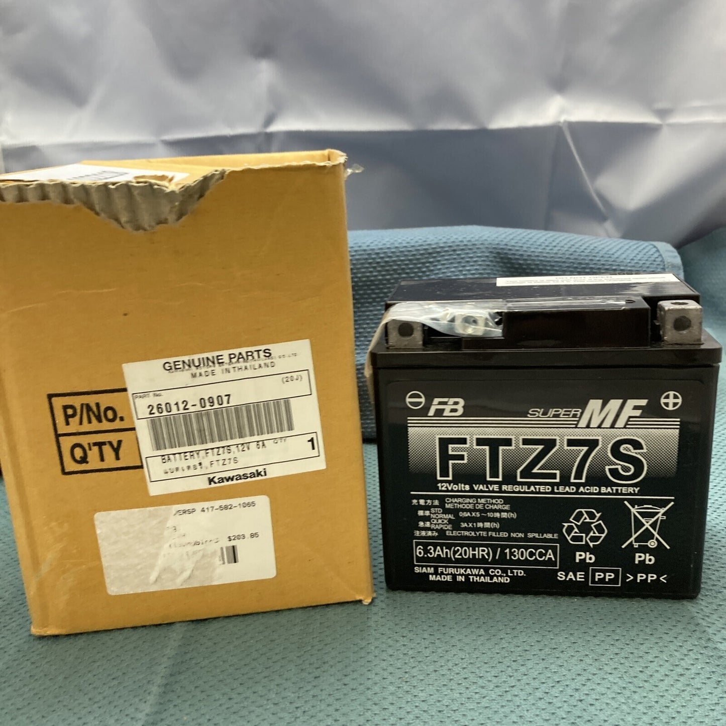 NEW GENUINE KAWASAKI 26012-0907 BATTERY, FTZ7S, 12V 6AH W/ACID