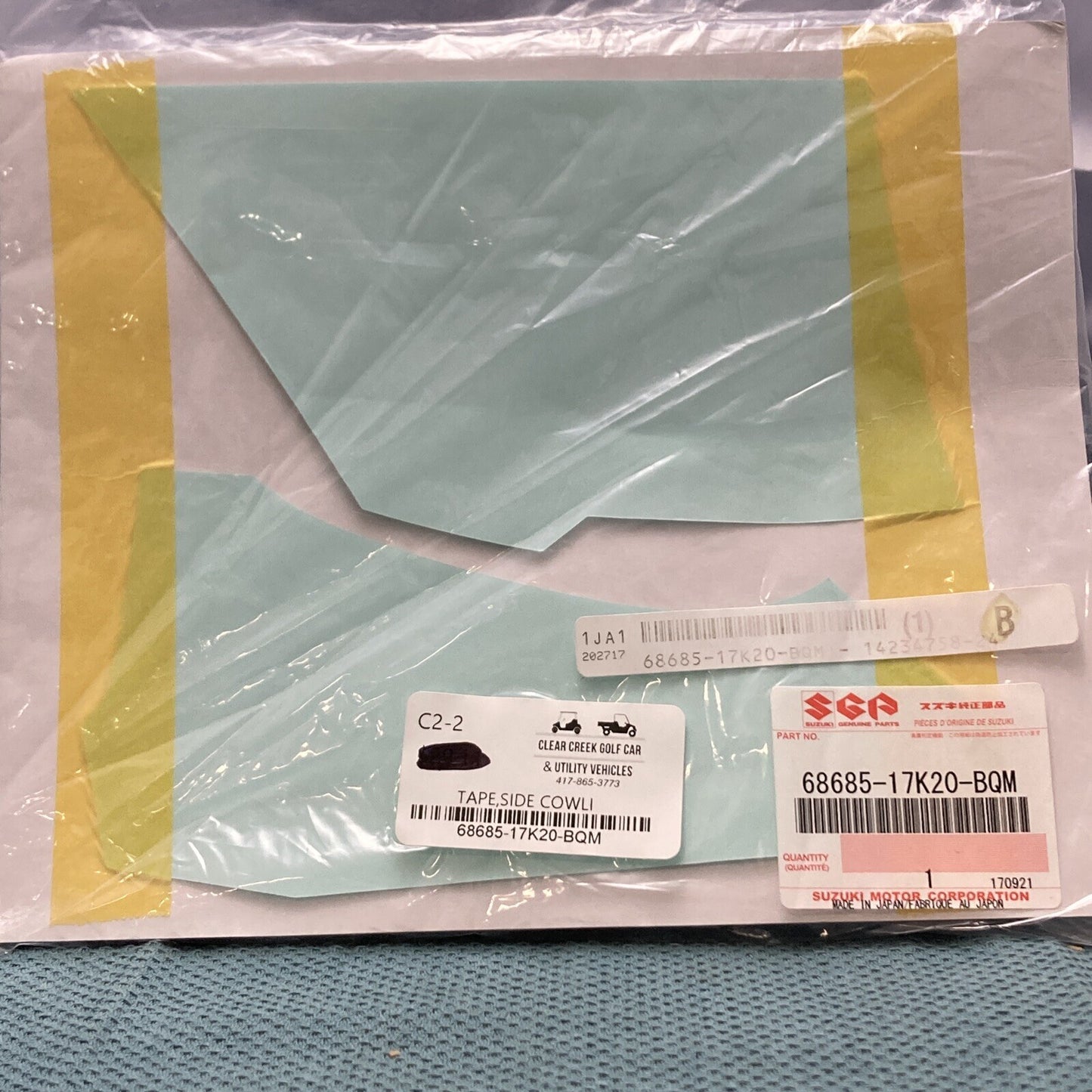 NEW GENUINE SUZUKI 68685-17K20-BQM TAPE, SIDE COWLING LOWER RH DECAL