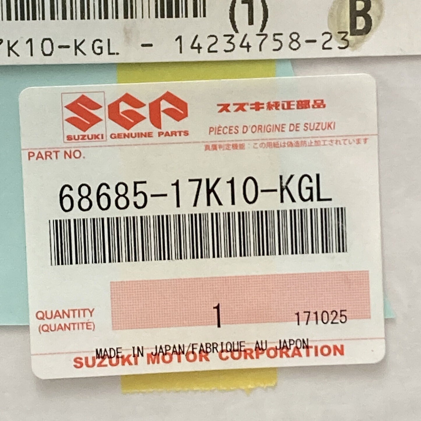 NEW GENUINE SUZUKI 68685-17K10-KGL SIDE COWLING DECAL