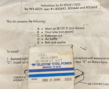 NEW GENUINE TELEDYNE SUBARU ROBIN 30211003 W1-450V RETROFIT KIT