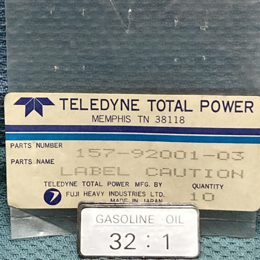 NEW GENUINE TELEDYNE TOTAL POWER 157-92001-03 LABEL (CAUTION)