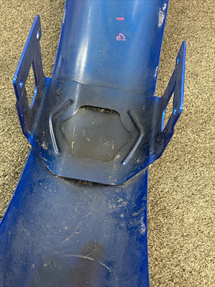 HARLEY DAVIDSON FRONT FENDER, BLUE WITH PIN STRIPE AND SWORD DESIGN