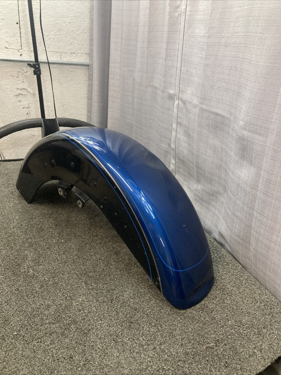 USED HARLEY DAVIDSON 58900328EEM FRONT FENDER, BLACK/BLUE w/dent see photos.