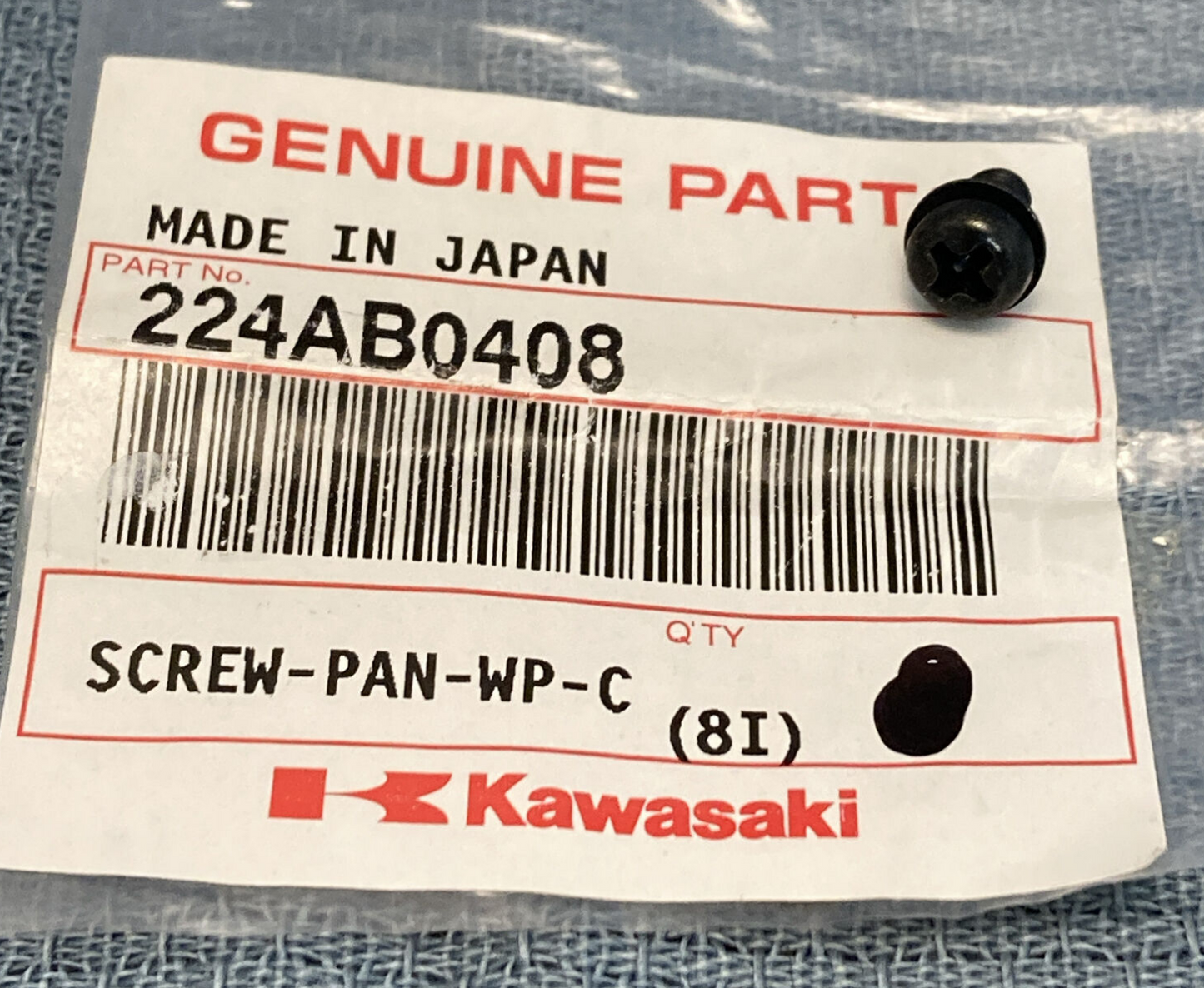 NEW GENUINE KAWASAKI 224AB0408 Screw - Pan - Wp - Cros, 4X8