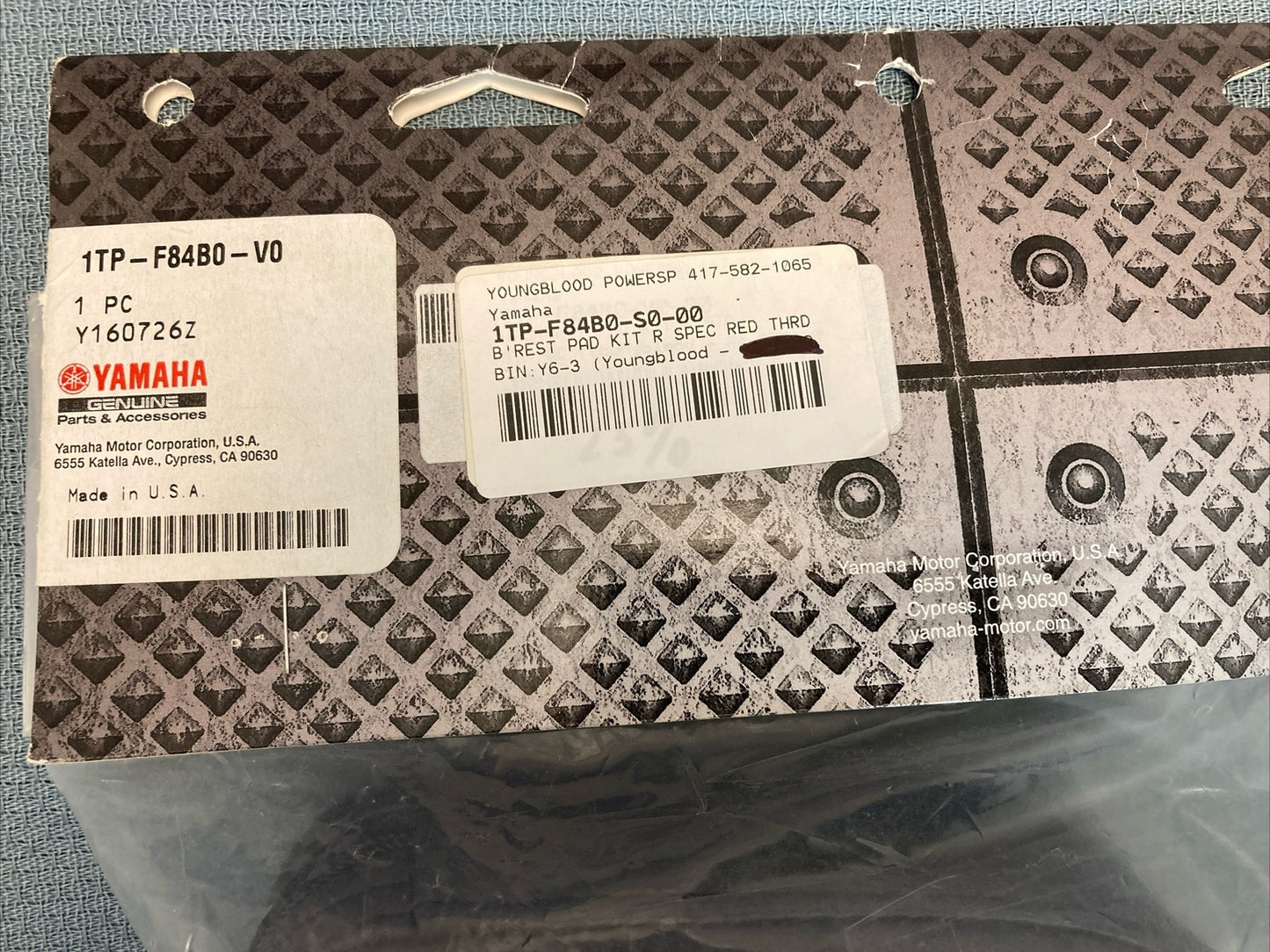 NEW GENUINE YAMAHA 1TP-F84B0-V0 Backrest Pad Kit - Std