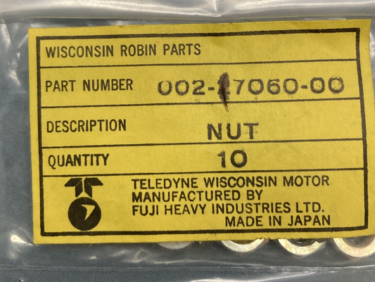 QTY 10 NEW GENUINE WISCONSIN SUBARU ROBIN 002-17060-00 NUT