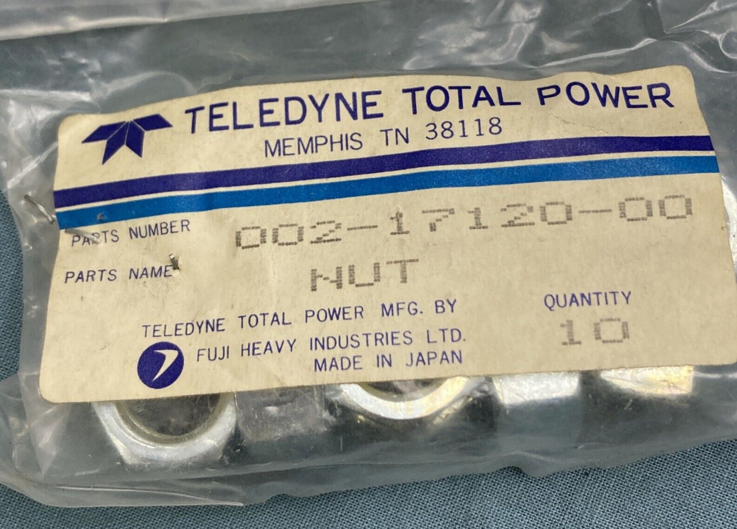 QTY 10 NEW GENUINE TELEDYNE TOTAL POWER 002-17120-00 NUT