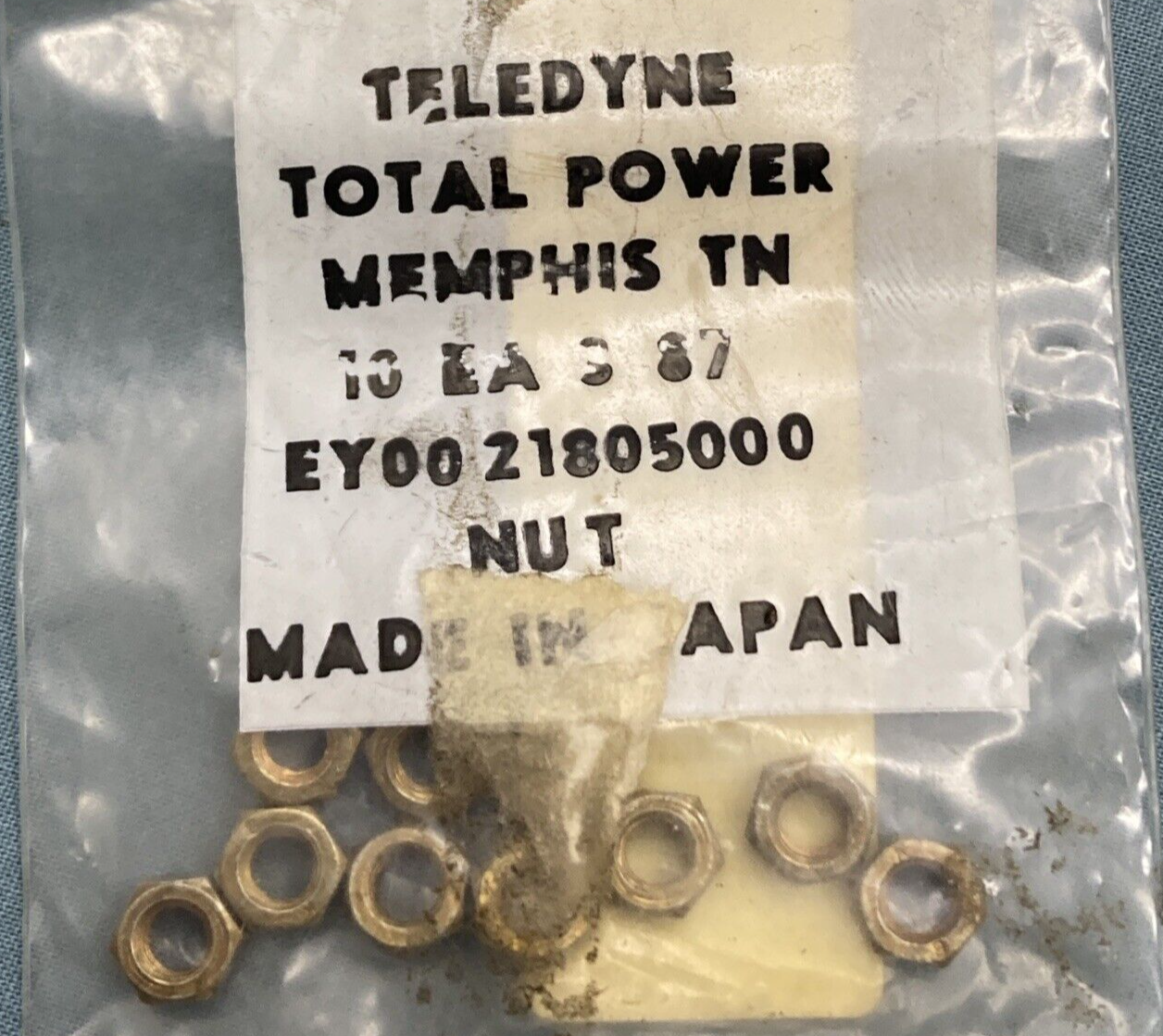 QTY 10 NEW GENUINE TELEDYNE TOTAL POWER EY0021805000 NUT 002-18050-00