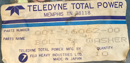 QTY 10 NEW GENUINE TELEDYNE TOTAL POWER 001-16062-00 BOLT & WASHER ASSEMBLY