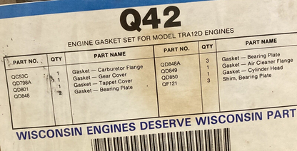 NEW GENUINE WISCONSIN Q42 GASKET SET