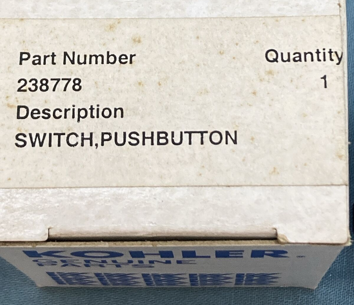NEW GENUINE KOHLER 238778 SWITCH, PUSH BUTTON 1 POLE