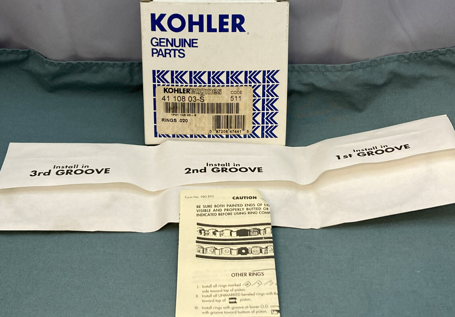 NEW GENUINE KOHLER 41 108 03-S PISTON RING SET .020