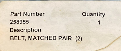 QTY 2 NEW GENUINE KOHLER 258955 BELT, MATCHED PAIR