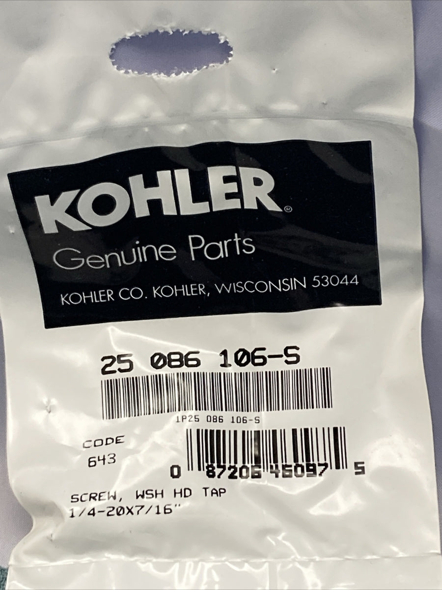 QTY 2 NEW GENUINE KOHLER  25 086 106-S SCREW; WSH HD TAP 1/4-20X7/16