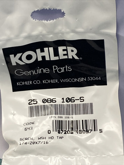 QTY 2 NEW GENUINE KOHLER  25 086 106-S SCREW; WSH HD TAP 1/4-20X7/16