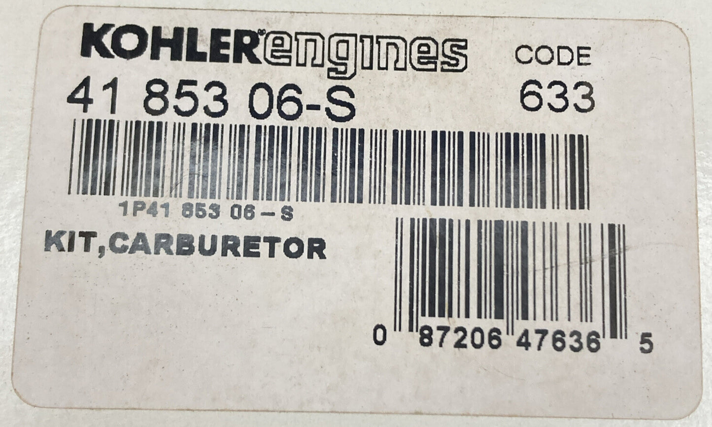NEW GENUINE KOHLER 41 853 06-S KIT, CARBURETOR