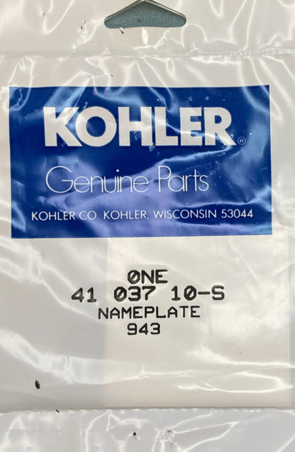 NEW GENUINE KOHLER 41 037 10-S SERVICE NAMEPLATE