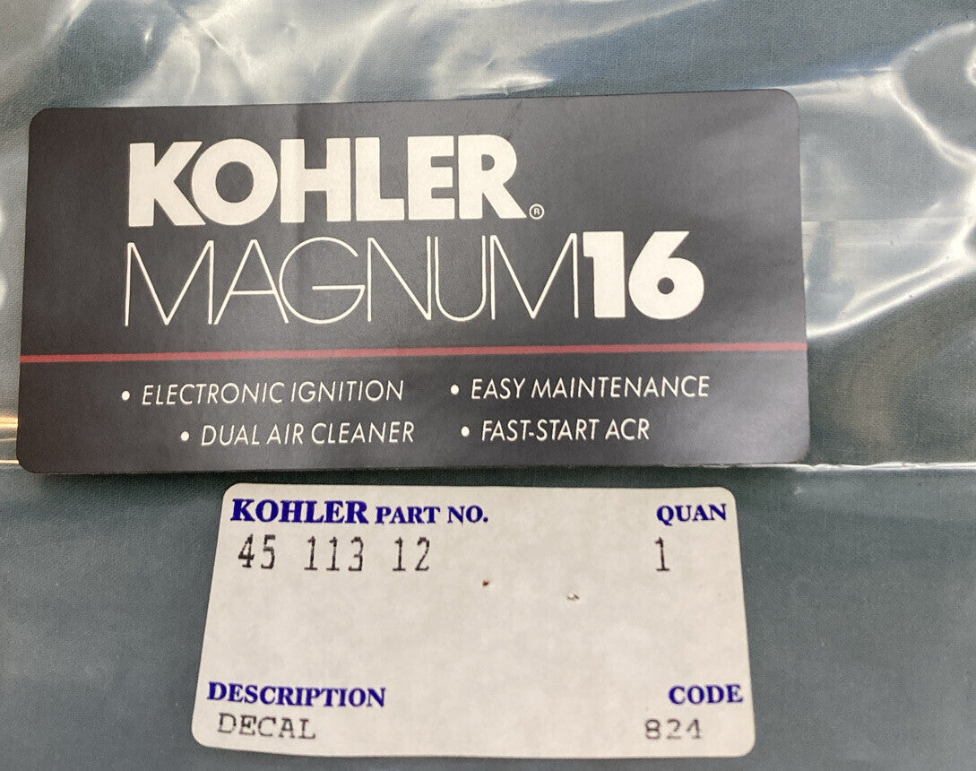 NEW GENUINE KOHLER 45 113 12 DECAL: 16HP