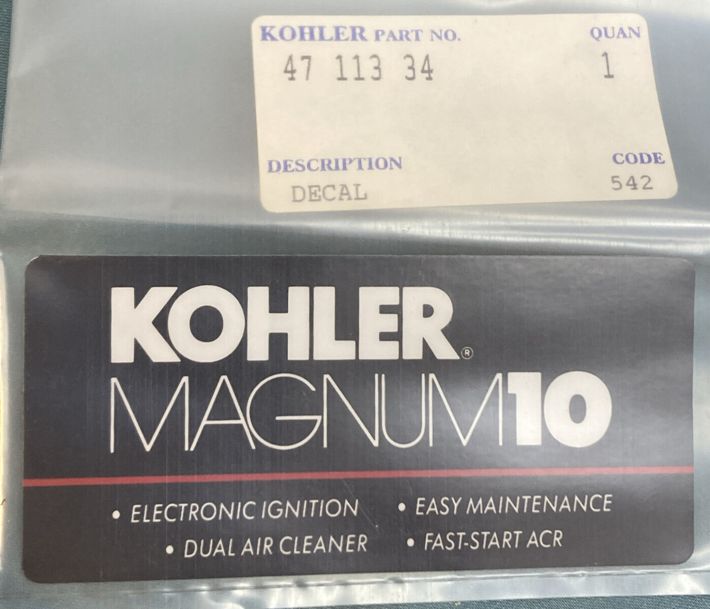 NEW GENUINE KOHLER 47 113 34 DECAL: 10HP