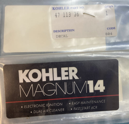 NEW GENUINE KOHLER 47 113 36 DECAL: 14 HP