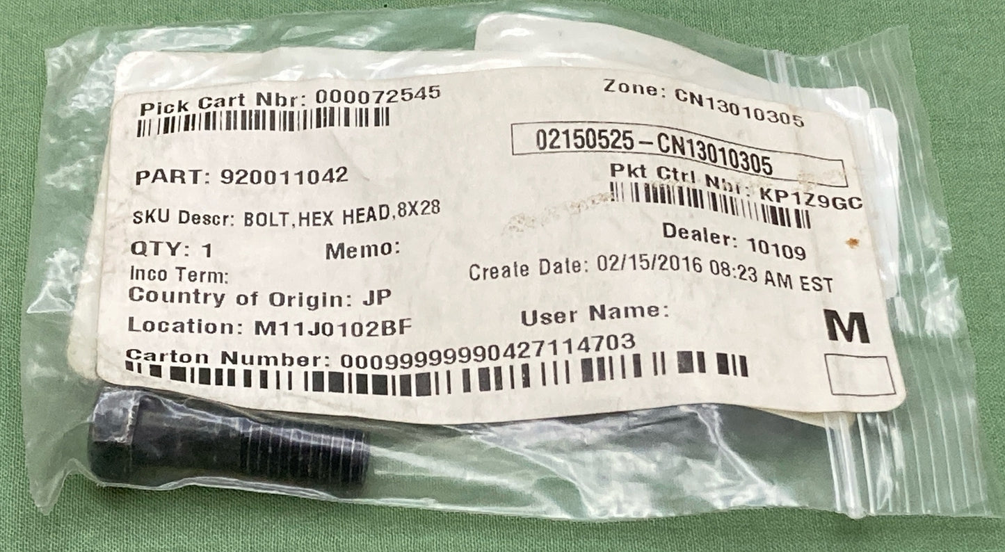 NEW REPLACES KAWASAKI 92001-1042 Bolt, Hex Head, 8X28