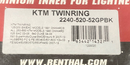 NEW RENTHAL 2240-520-52GPBK TWINRING REAR SPROCKET 520-52
