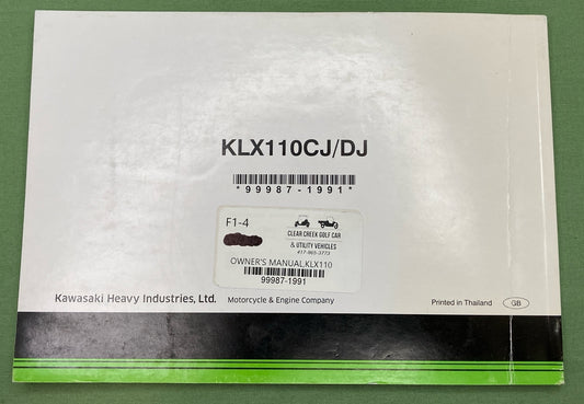 NEW GENUINE KAWASAKI 99987-1991 OWNERS MANUAL KLX110
