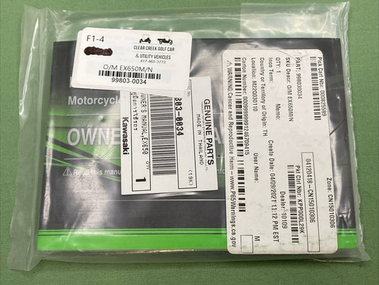 NEW GENIUNE KAWASAKI 99803-0034 O/M EX650M/N