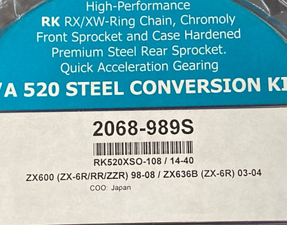 NEW RK 2068-989S QA MOTORCYCLE CHAIN AND SPROCKET KIT