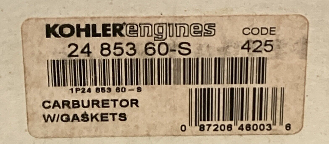 NEW GENUINE KOHLER 24 853 60-S KIT, CARBURETOR W/GASKETS