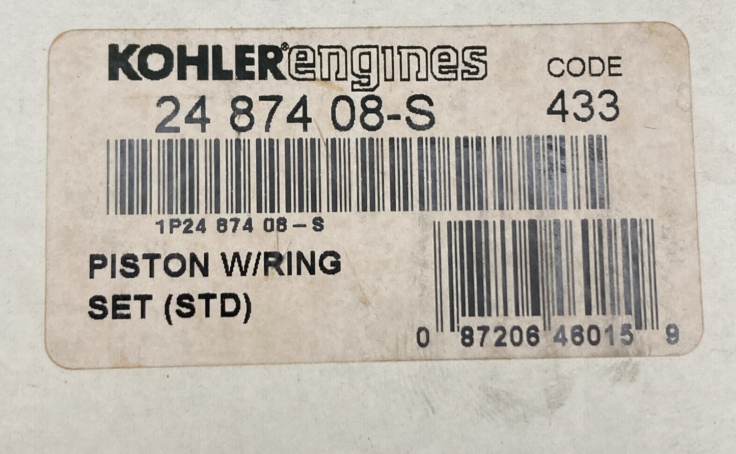NEW GENUINE KOHLER 24 874 08-S PISTON W/RING SET (STD) 24 874 26-S