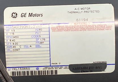 NEW GE MOTORS C-61194 AC MOTOR THERMALLY PROTECTED
