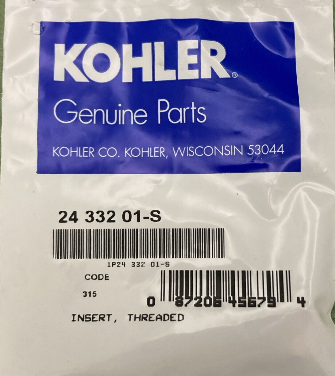 NEW GENUINE KOHLER 24 332 01-S INSERT, THREADED