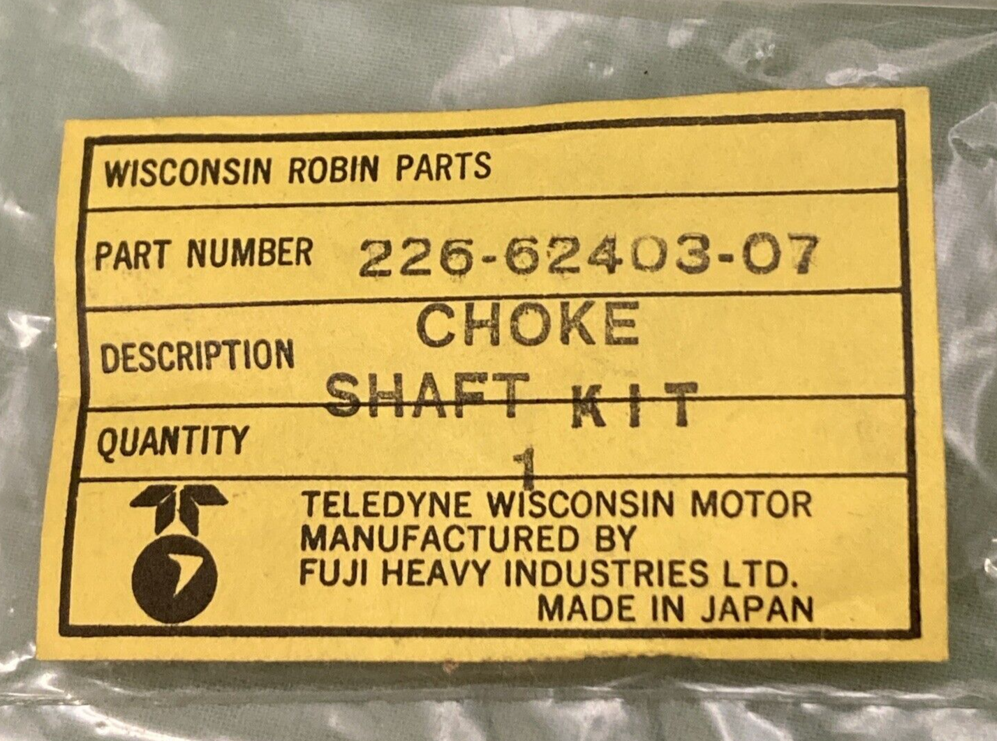 NEW GENUINE TELEDYNE WISCONSIN SUBARU ROBIN 226-62403-07 CHOKE SHAFT KIT